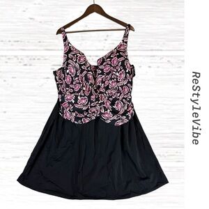 SWIMSUITS FOR ALL Women’s Size 28 Swim Dress One Piece NWT Underwire Stretch NEW